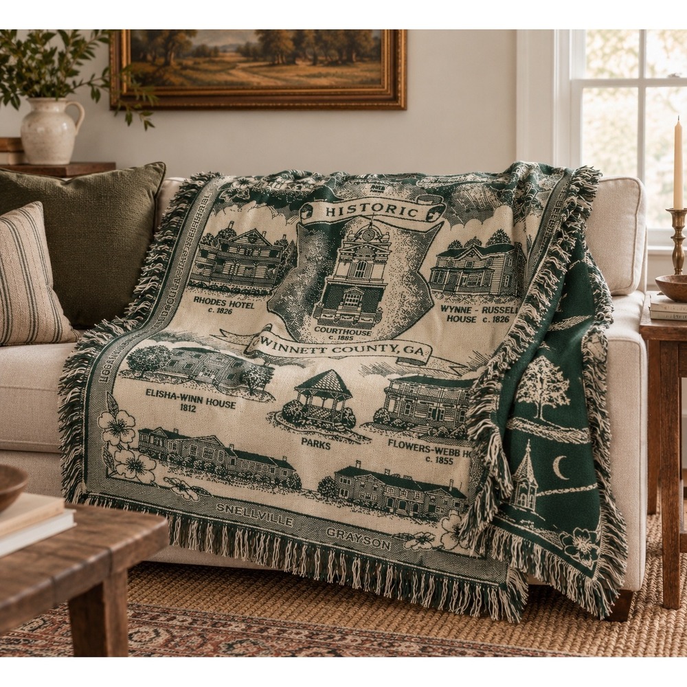 Jacquard Woven Throw Blanket Gwinnett County GA Green Excellent Tapestry 60x45